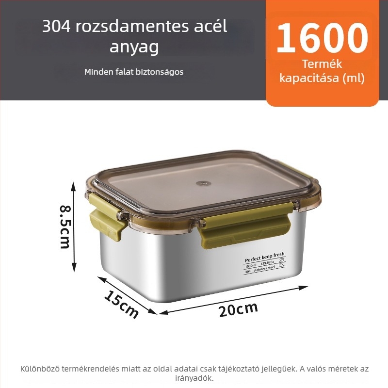 Kör alakú ebédes doboz 304 rozsdamentes acélból — mikróban használható, zárható a frissesség megőrzésére, nagy kapacitás