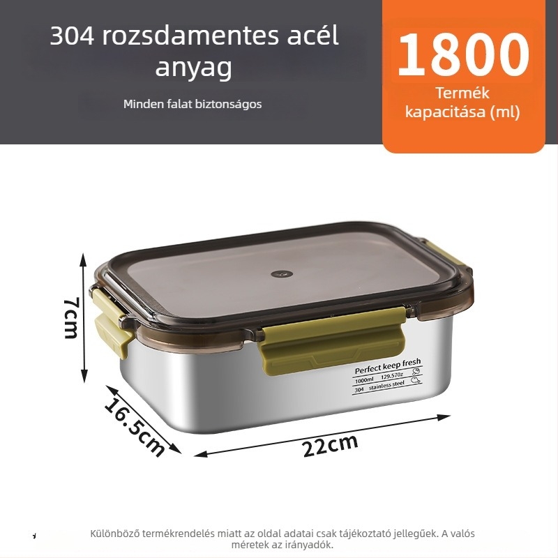 Kör alakú ebédes doboz 304 rozsdamentes acélból — mikróban használható, zárható a frissesség megőrzésére, nagy kapacitás