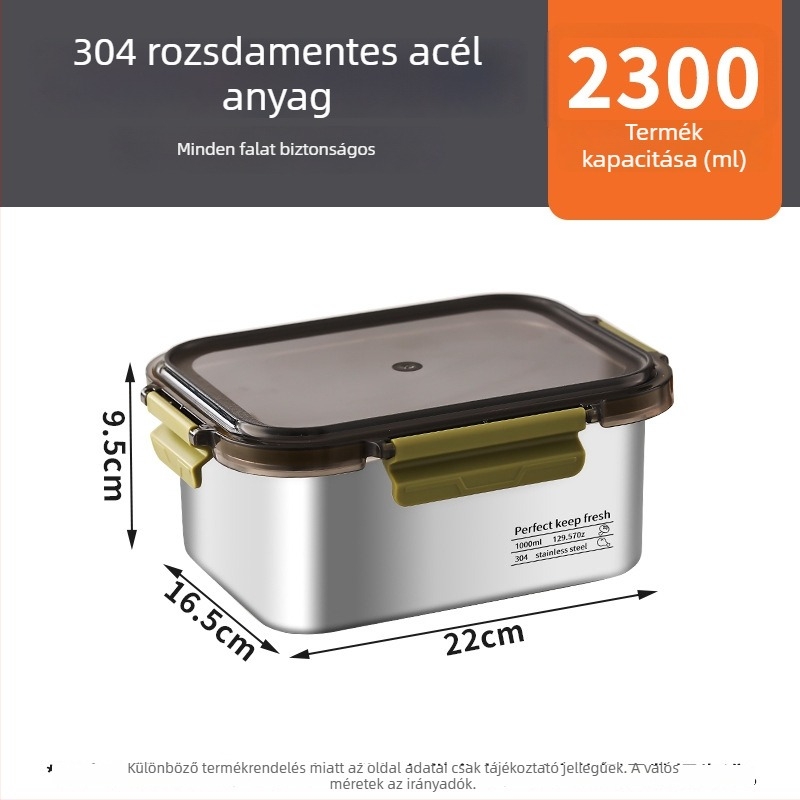 Kör alakú ebédes doboz 304 rozsdamentes acélból — mikróban használható, zárható a frissesség megőrzésére, nagy kapacitás