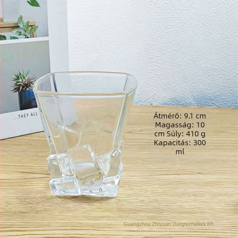 Üvegpohár, négyszögletes alak, könnyű luxus stílus, hat darabos készlet, súly 410 g