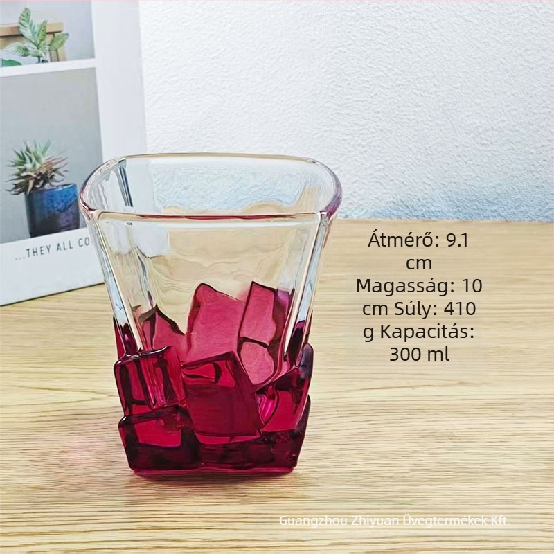 Üvegpohár, négyszögletes alak, könnyű luxus stílus, hat darabos készlet, súly 410 g