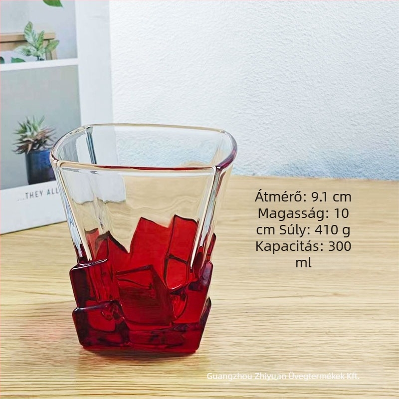Üvegpohár, négyszögletes alak, könnyű luxus stílus, hat darabos készlet, súly 410 g