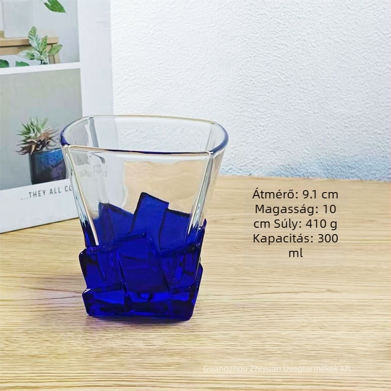 Üvegpohár, négyszögletes alak, könnyű luxus stílus, hat darabos készlet, súly 410 g