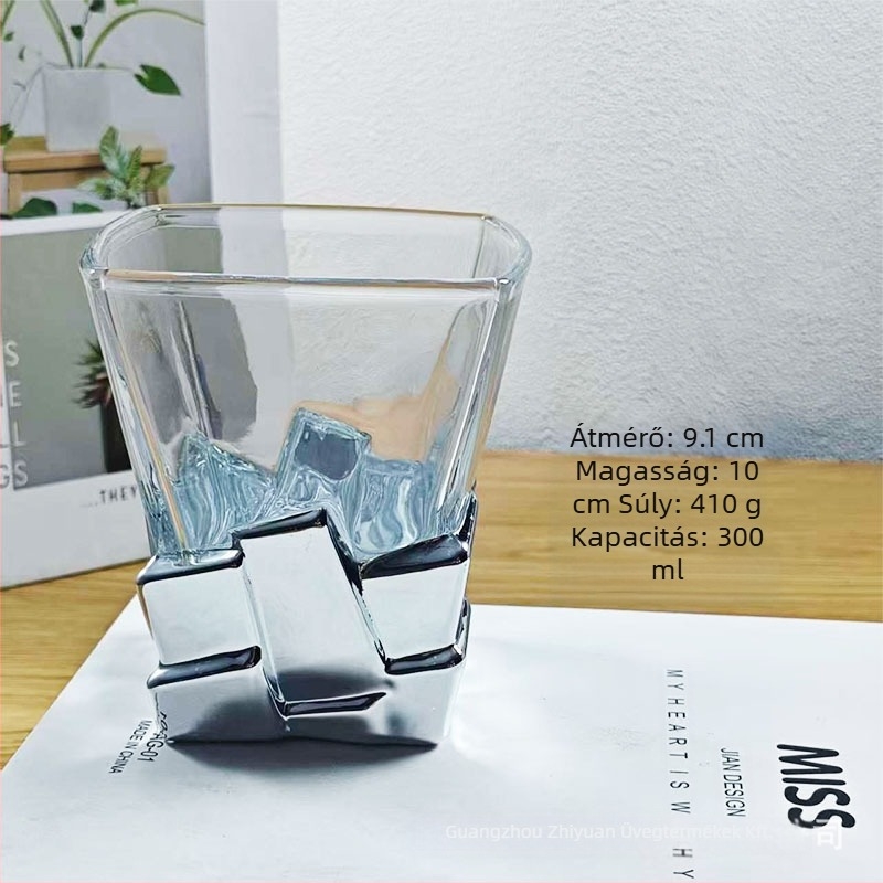 Üvegpohár, négyszögletes alak, könnyű luxus stílus, hat darabos készlet, súly 410 g
