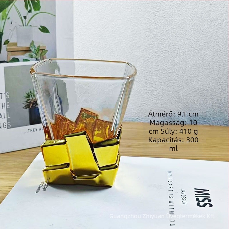Üvegpohár, négyszögletes alak, könnyű luxus stílus, hat darabos készlet, súly 410 g