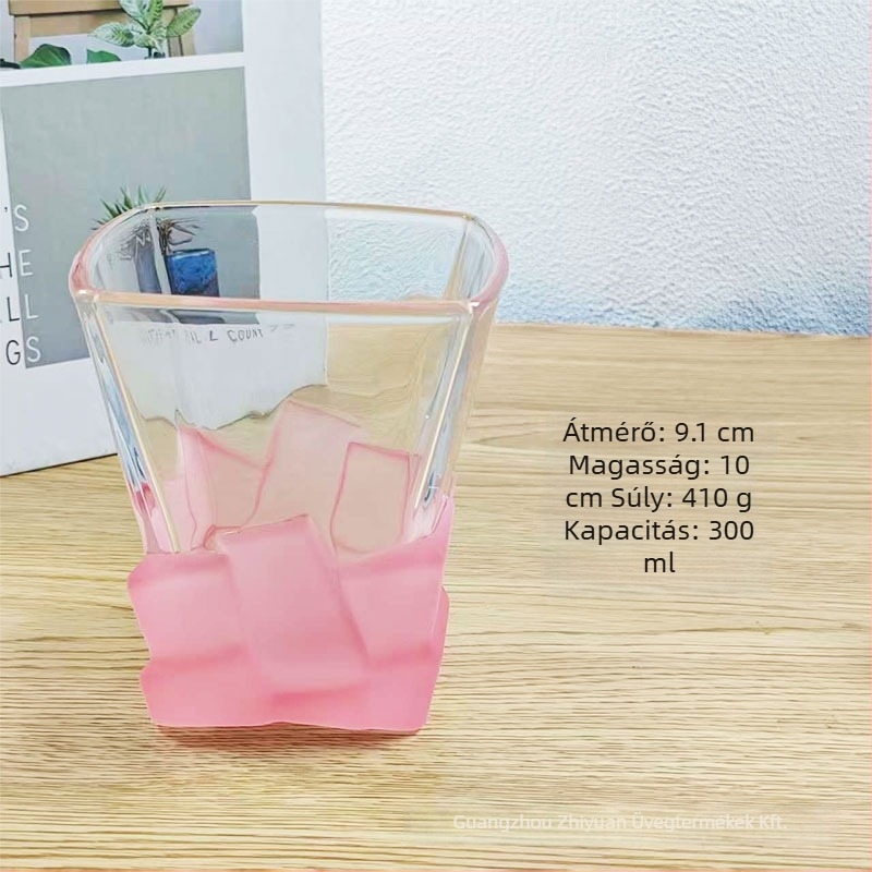 Üvegpohár, négyszögletes alak, könnyű luxus stílus, hat darabos készlet, súly 410 g