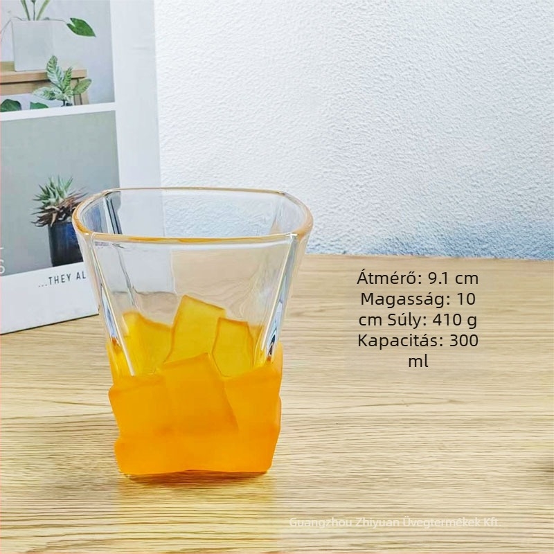 Üvegpohár, négyszögletes alak, könnyű luxus stílus, hat darabos készlet, súly 410 g