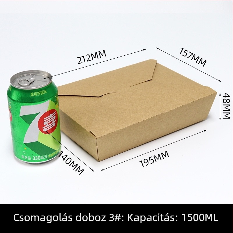 Egyszer használatos kraft papírból készült ebédes doboz, téglalap alakú kiszállítási doboz, 200 készlet egy dobozban, biológiailag lebomló, testreszabás és logó nyomtatás elérhető