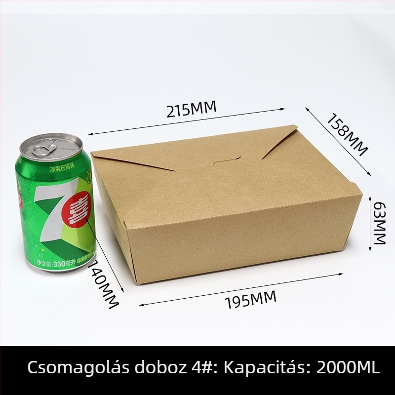 Egyszer használatos kraft papírból készült ebédes doboz, téglalap alakú kiszállítási doboz, 200 készlet egy dobozban, biológiailag lebomló, testreszabás és logó nyomtatás elérhető