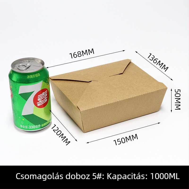Egyszer használatos kraft papírból készült ebédes doboz, téglalap alakú kiszállítási doboz, 200 készlet egy dobozban, biológiailag lebomló, testreszabás és logó nyomtatás elérhető