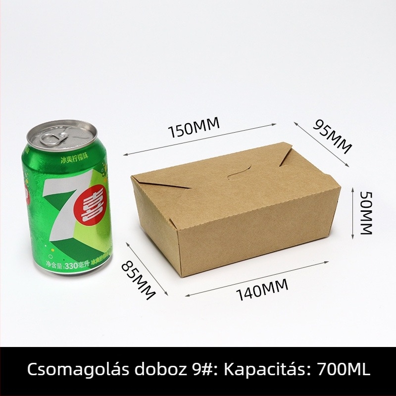 Egyszer használatos kraft papírból készült ebédes doboz, téglalap alakú kiszállítási doboz, 200 készlet egy dobozban, biológiailag lebomló, testreszabás és logó nyomtatás elérhető