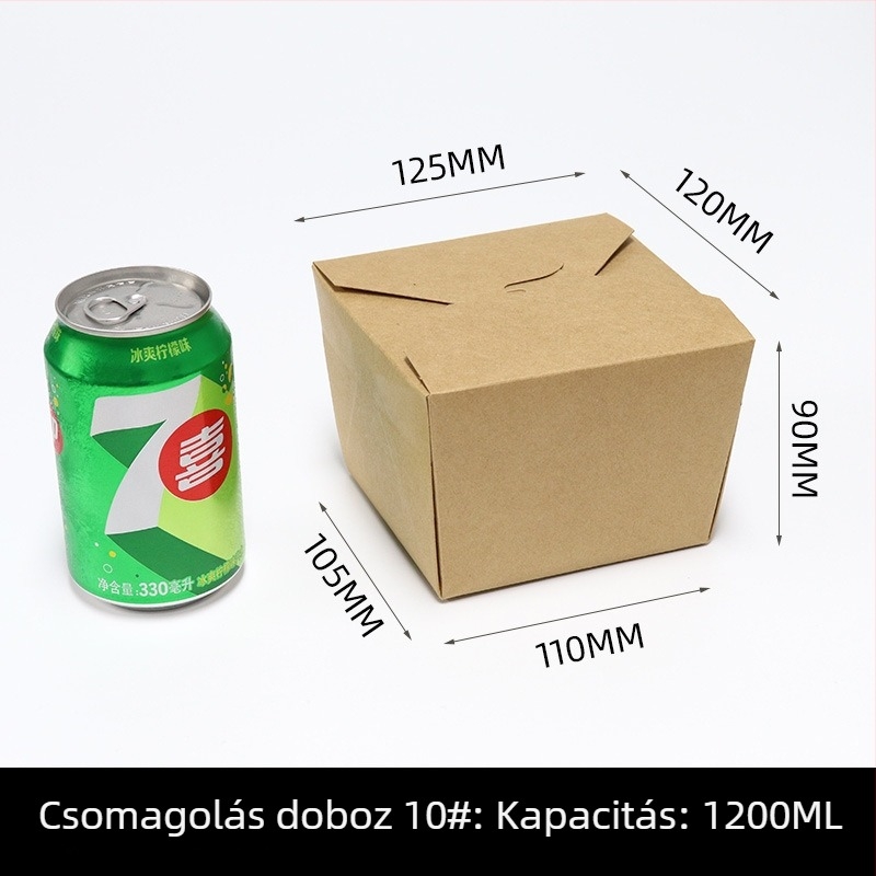 Egyszer használatos kraft papírból készült ebédes doboz, téglalap alakú kiszállítási doboz, 200 készlet egy dobozban, biológiailag lebomló, testreszabás és logó nyomtatás elérhető