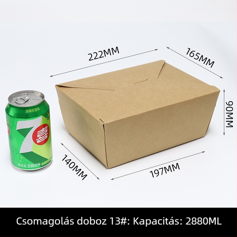 Egyszer használatos kraft papírból készült ebédes doboz, téglalap alakú kiszállítási doboz, 200 készlet egy dobozban, biológiailag lebomló, testreszabás és logó nyomtatás elérhető