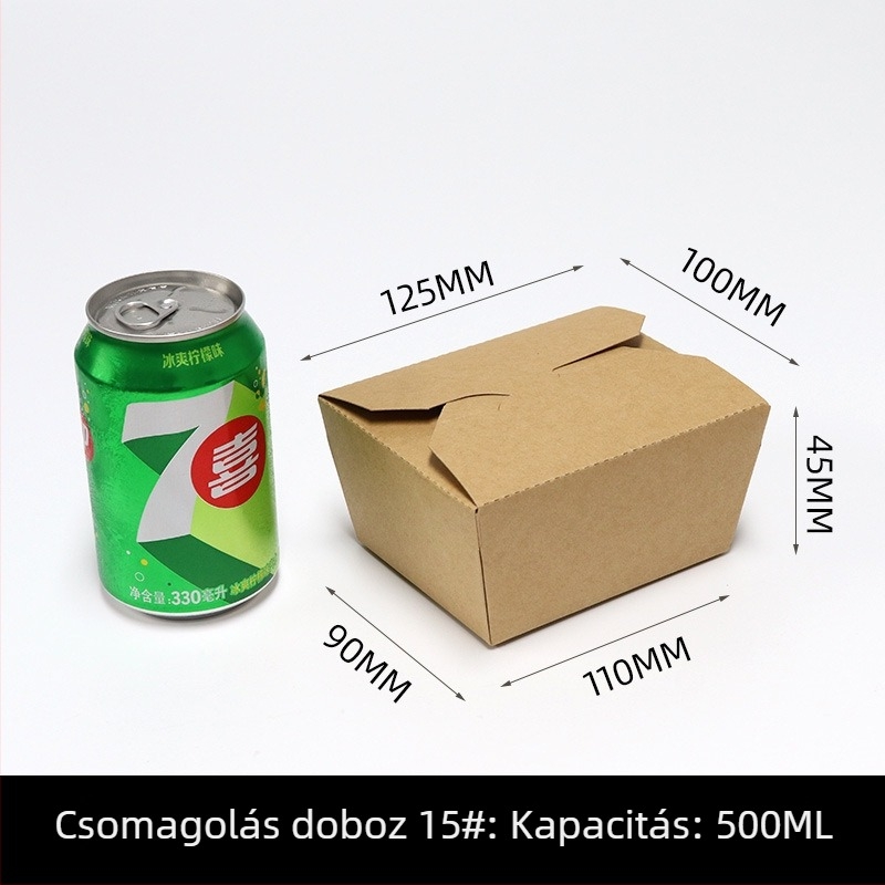 Egyszer használatos kraft papírból készült ebédes doboz, téglalap alakú kiszállítási doboz, 200 készlet egy dobozban, biológiailag lebomló, testreszabás és logó nyomtatás elérhető