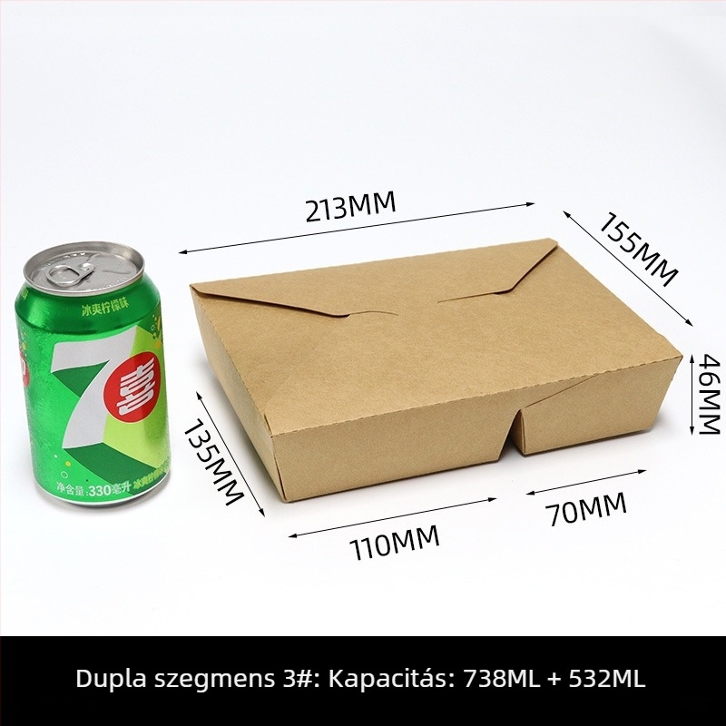 Egyszer használatos kraft papírból készült ebédes doboz, téglalap alakú kiszállítási doboz, 200 készlet egy dobozban, biológiailag lebomló, testreszabás és logó nyomtatás elérhető