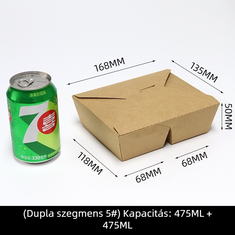 Egyszer használatos kraft papírból készült ebédes doboz, téglalap alakú kiszállítási doboz, 200 készlet egy dobozban, biológiailag lebomló, testreszabás és logó nyomtatás elérhető