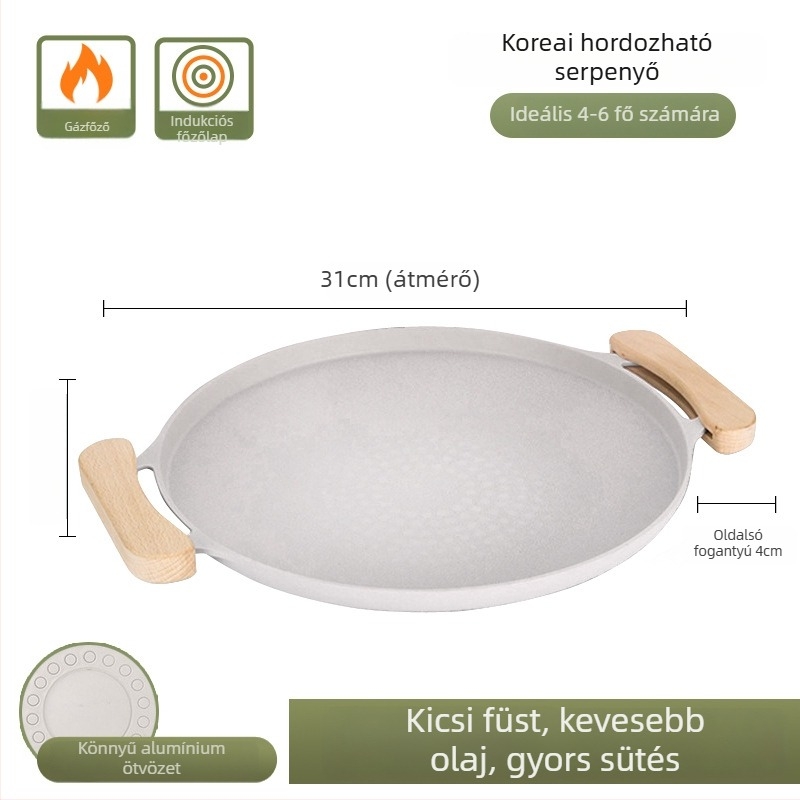 Kerek grillplatta ötvözetből kültéri főzéshez, elektroplattolt bevonattal és műanyag permet bevonattal; súly 1 kg; testreszabható feldolgozás és magáncímke licenc
