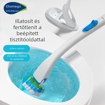 Egyszer használatos vécé kefekészlet hosszú nyéllel, cserélhető fejjel, holt szög nélküli, műanyag kivitel.
