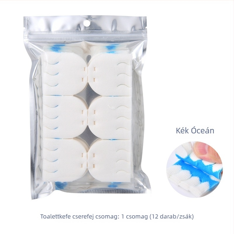 Egyszer használatos vécé kefekészlet hosszú nyéllel, cserélhető fejjel, holt szög nélküli, műanyag kivitel.