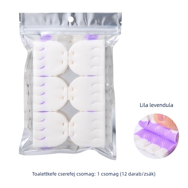 Egyszer használatos vécé kefekészlet hosszú nyéllel, cserélhető fejjel, holt szög nélküli, műanyag kivitel.