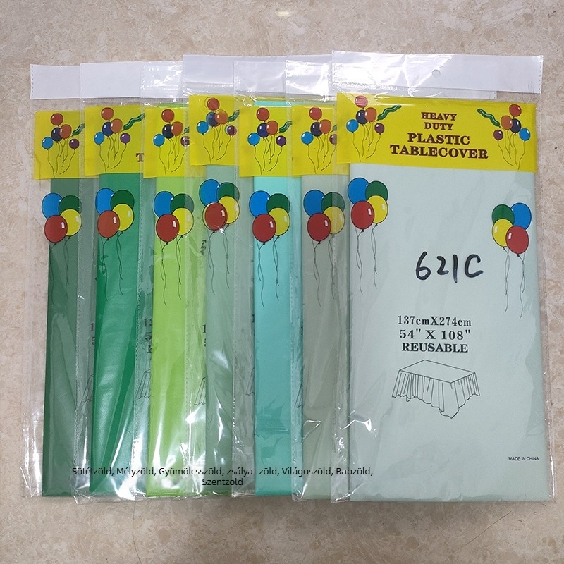 Egyszer használatos műanyag asztalterítő, téglalap alakú, egyszínű mintázat, 0,03 mm vastagság