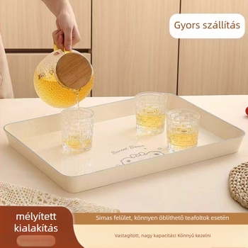 Hosszúkás teás tálca, műanyag, kézzel készített, vastított kivitel, japán stílus, egyszerű stílus; alkalmas teához, poharakhoz, gyümölcsökhöz és kávézói desszertekhez