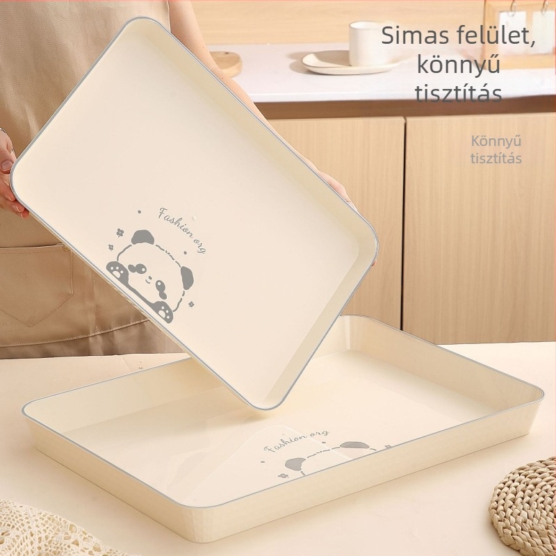 Hosszúkás teás tálca, műanyag, kézzel készített, vastított kivitel, japán stílus, egyszerű stílus; alkalmas teához, poharakhoz, gyümölcsökhöz és kávézói desszertekhez