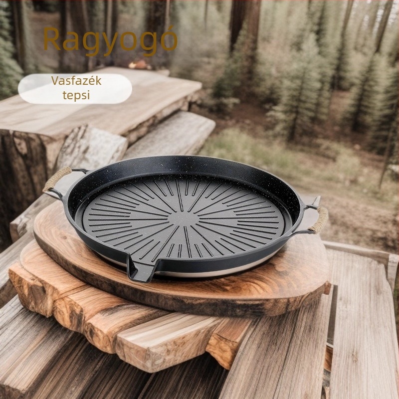 Kültéri BBQ serpenyő, kör alakú ötvözet, koreai stílus - többfunkciós, hordozható, könnyen tisztítható, tapadásmentes