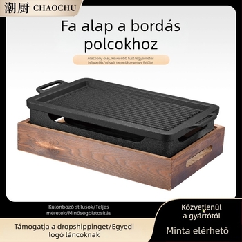 Kereskedelmi BBQ grill fa alapú, négyzet alakú vasváz, tapadásmentes báránybordákhoz tartozó tál, alkohollal működő tűzhely