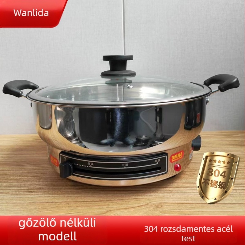 Rozsdamentes acélból készült elektromos serpenyő, 1500 W, 220 V, alkalmas 6+ adaghoz.