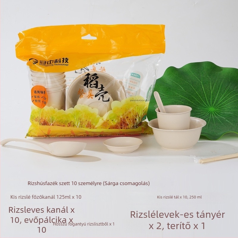 Egyszer használatos rizshéj tál, élelmiszer-minőségű műanyag, vastított, hőálló, 350 ml