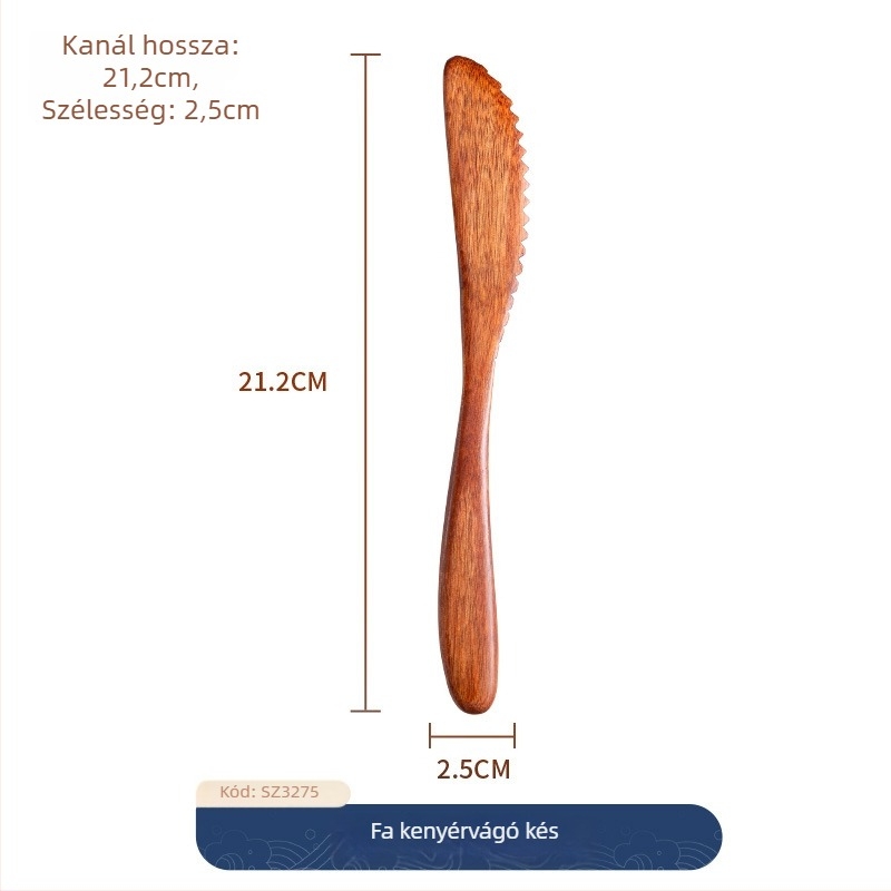 Hosszú nyelű fa evőeszközök készlet: kés, villa és kanál, könnyed luxus retro stílus, testreszabható