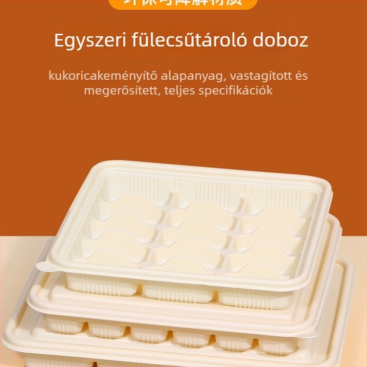 Egyszer használatos gombóc doboz független rekeszekkel – élelmiszerbiztonságos, fagyasztásra alkalmas, hűtőben tárolható, biológiailag lebomló