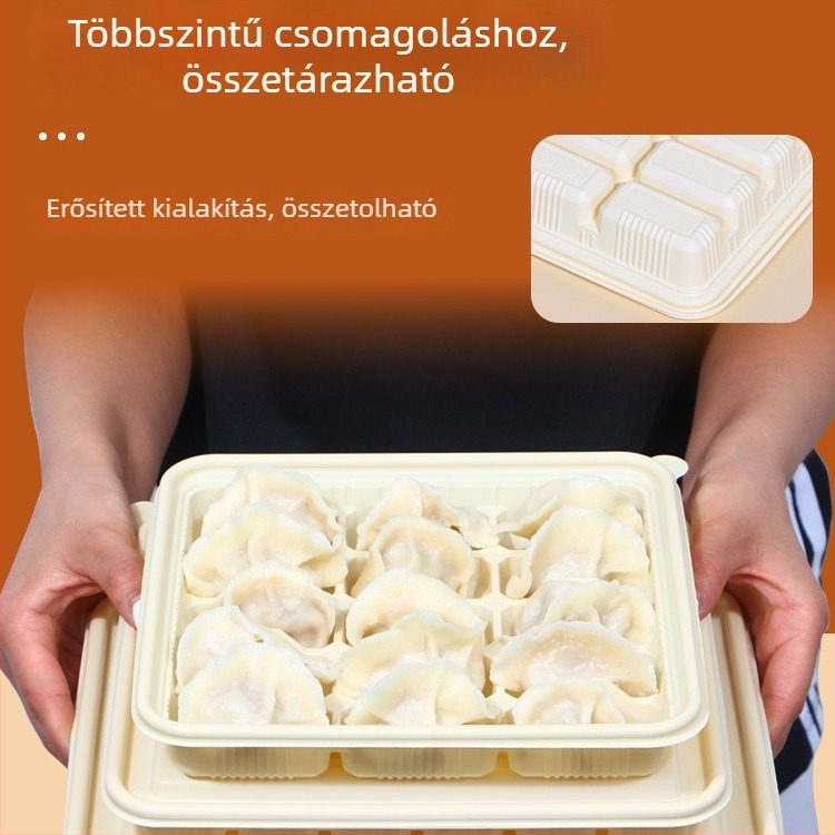 Egyszer használatos gombóc doboz független rekeszekkel – élelmiszerbiztonságos, fagyasztásra alkalmas, hűtőben tárolható, biológiailag lebomló