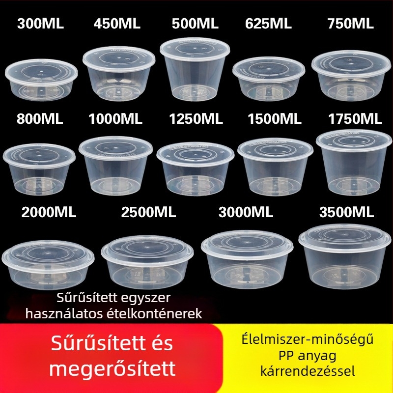 Kerek műanyag tál fedővel, átlátszó, ebédelvitelre
