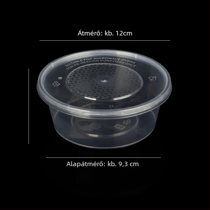 Kerek műanyag tál fedővel, átlátszó, ebédelvitelre