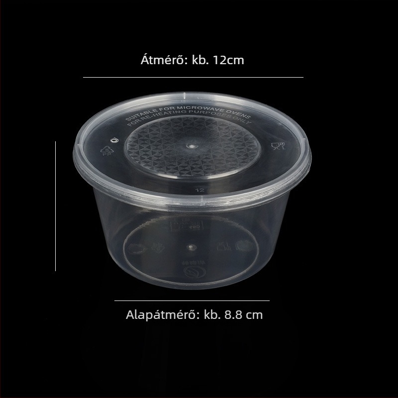 Kerek műanyag tál fedővel, átlátszó, ebédelvitelre