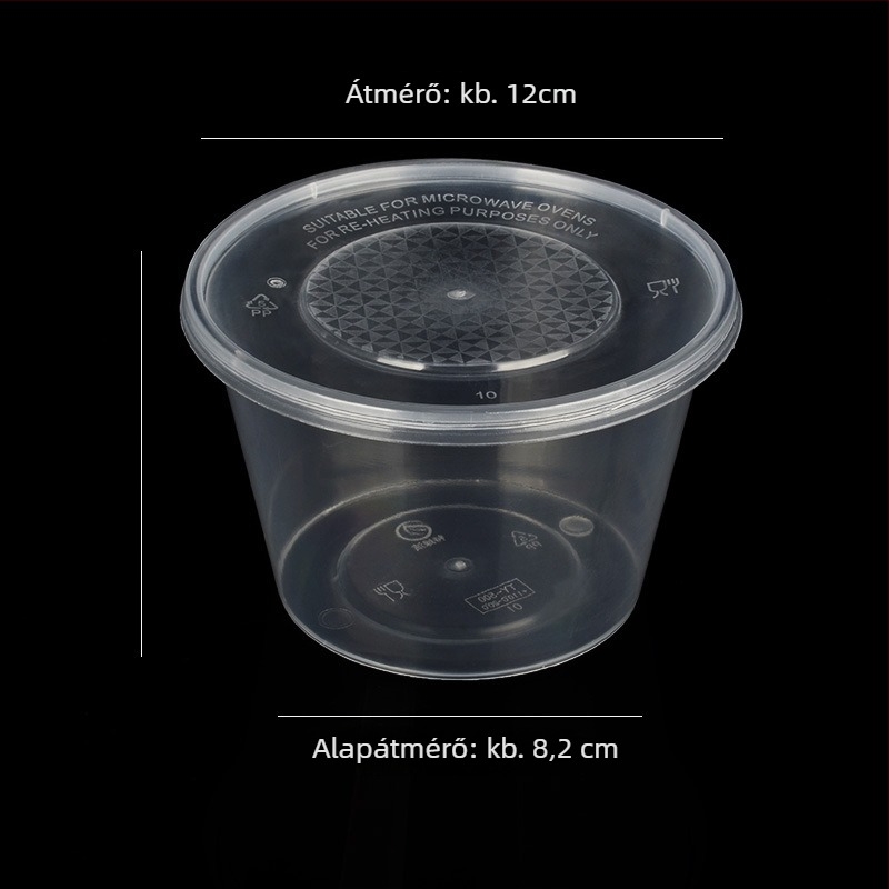 Kerek műanyag tál fedővel, átlátszó, ebédelvitelre