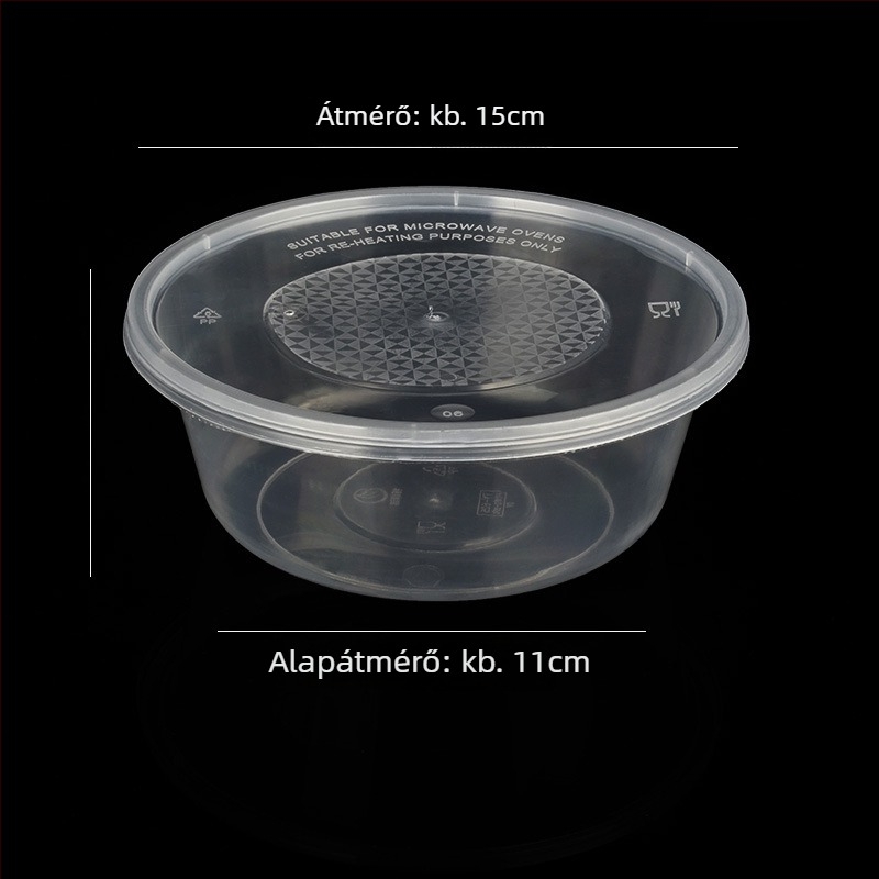 Kerek műanyag tál fedővel, átlátszó, ebédelvitelre