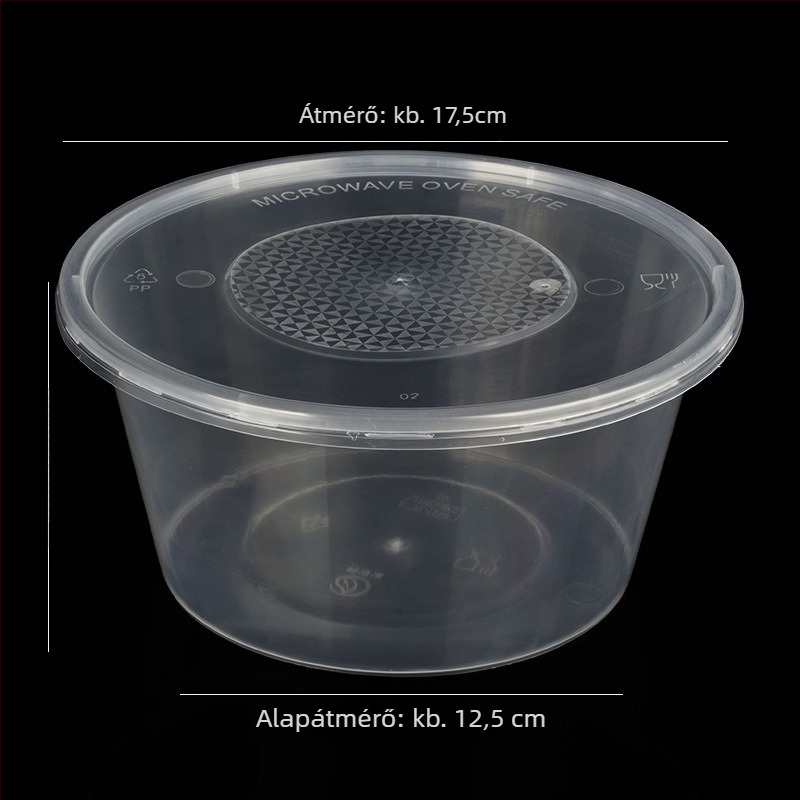 Kerek műanyag tál fedővel, átlátszó, ebédelvitelre
