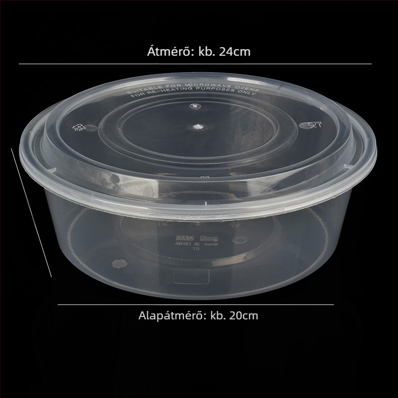Kerek műanyag tál fedővel, átlátszó, ebédelvitelre