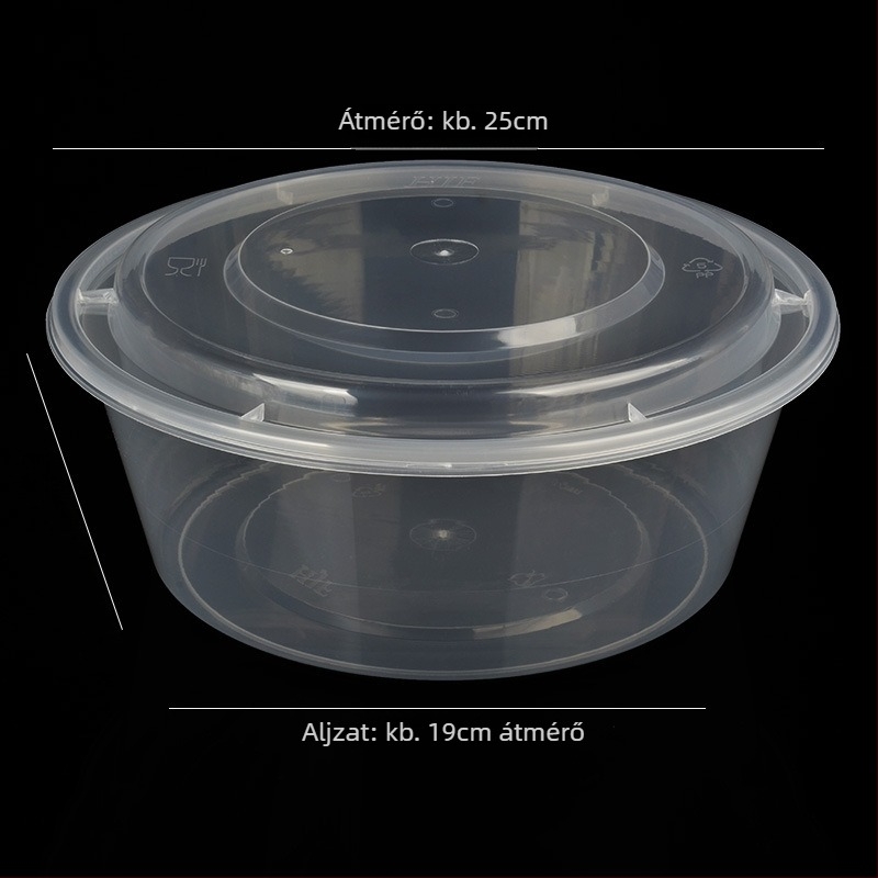 Kerek műanyag tál fedővel, átlátszó, ebédelvitelre