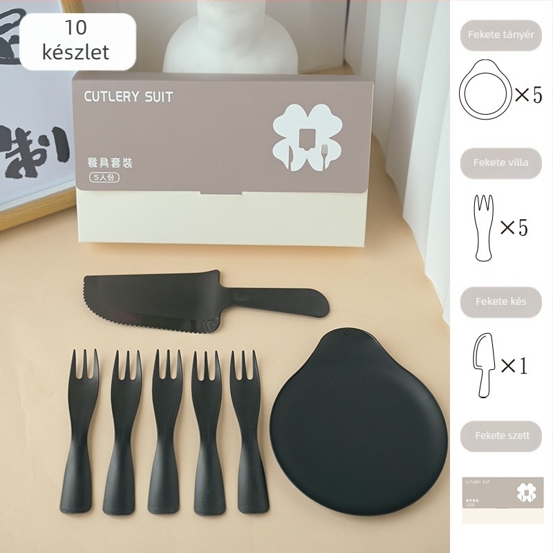 Egyszer használatos születésnapi étkezőkészlet: kés, villa, tál, csepp alakú gyertya és születésnapi sapka; öt az egyben ajándékdobozban; élelmiszerbiztonsági műanyag; testre szabható