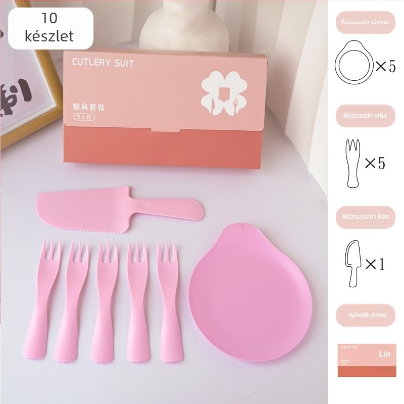 Egyszer használatos születésnapi étkezőkészlet: kés, villa, tál, csepp alakú gyertya és születésnapi sapka; öt az egyben ajándékdobozban; élelmiszerbiztonsági műanyag; testre szabható