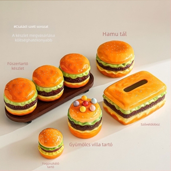 Kerámia hamburger gyümölcs villa készlet tárolóval és desszert villa