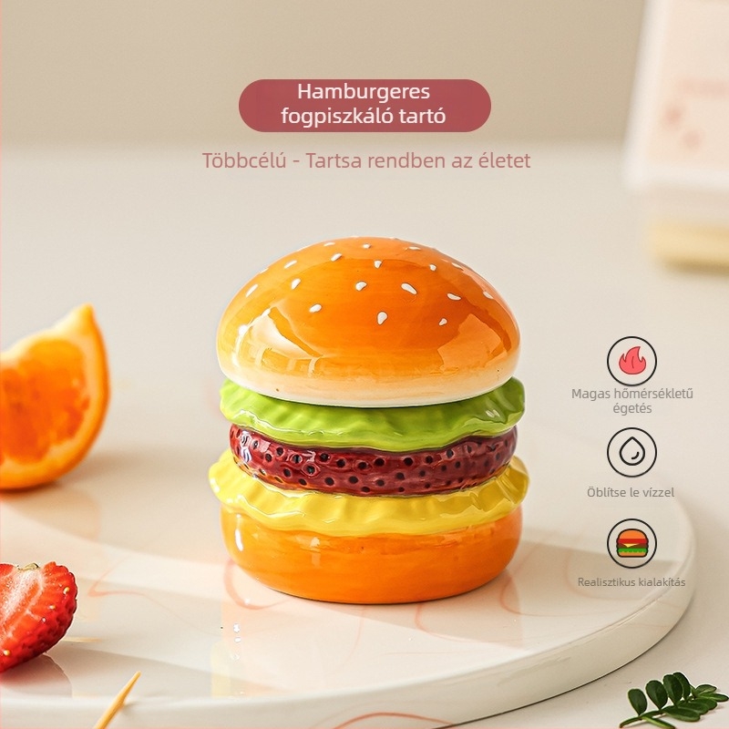 Kerámia hamburger gyümölcs villa készlet tárolóval és desszert villa