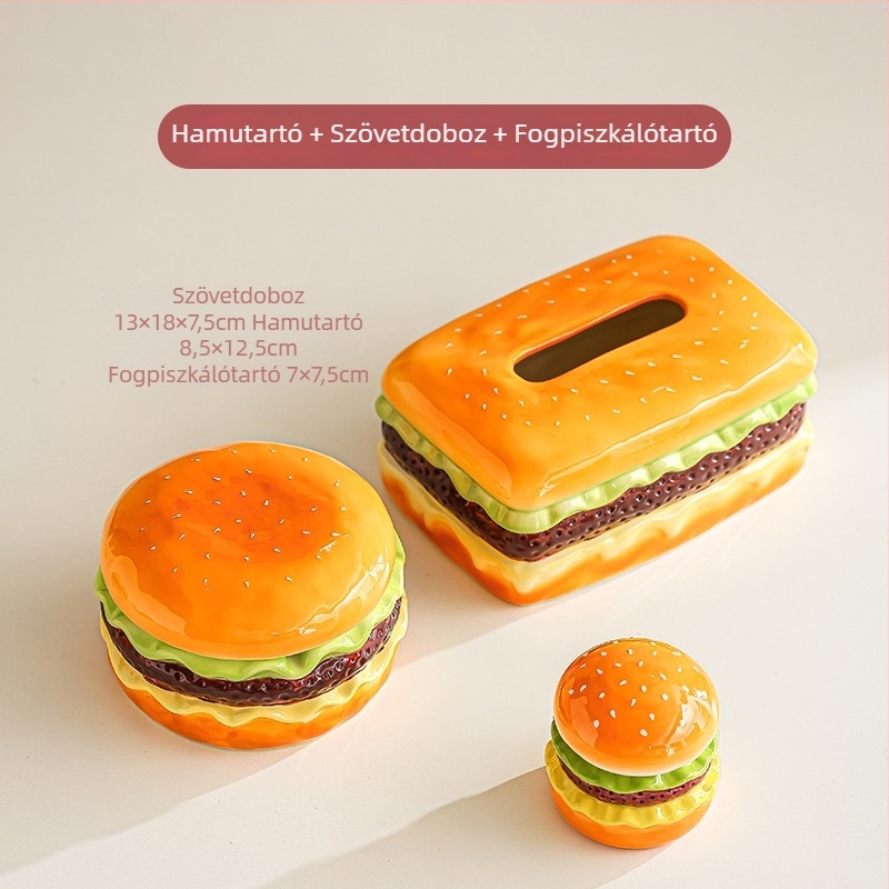 Kerámia hamburger gyümölcs villa készlet tárolóval és desszert villa