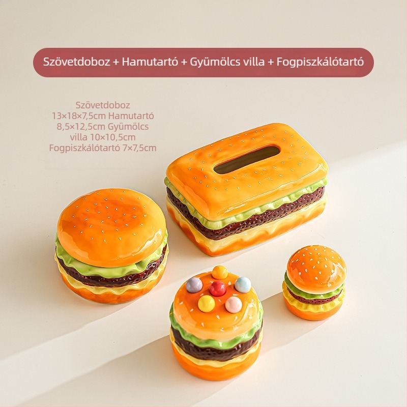 Kerámia hamburger gyümölcs villa készlet tárolóval és desszert villa
