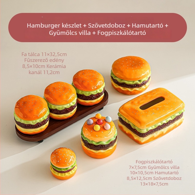 Kerámia hamburger gyümölcs villa készlet tárolóval és desszert villa