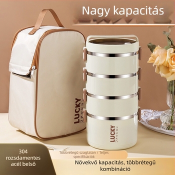 Élelmiszer-minőségű rozsdamentes acél ebédes doboz, hengeres forma, 1–2 L kapacitás, többszintes, diákoknak, mikrohullámú sütővel kompatibilis